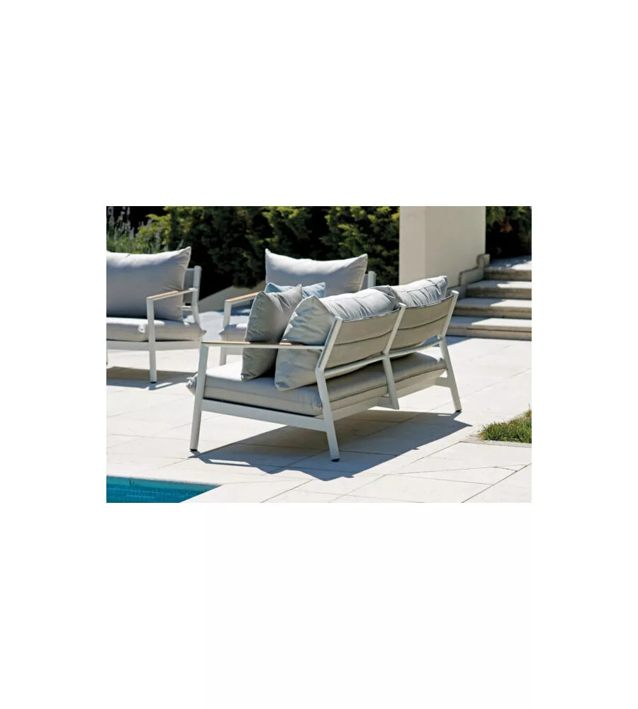 SET DA GIARDINO SOLARIA "CASSIS" IN ALLUMINIO BIANCO E TEAK 5 SEDUTE E TAVOLINO