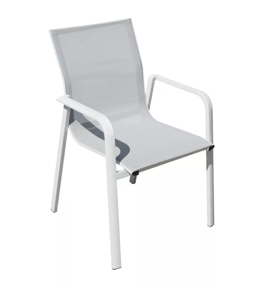 SEDIA DA ESTERNO CON BRACCIOLI SOLARIA "SAMO" IMPILABILE IN ALLUMINIO BIANCO 56X61X90 CM