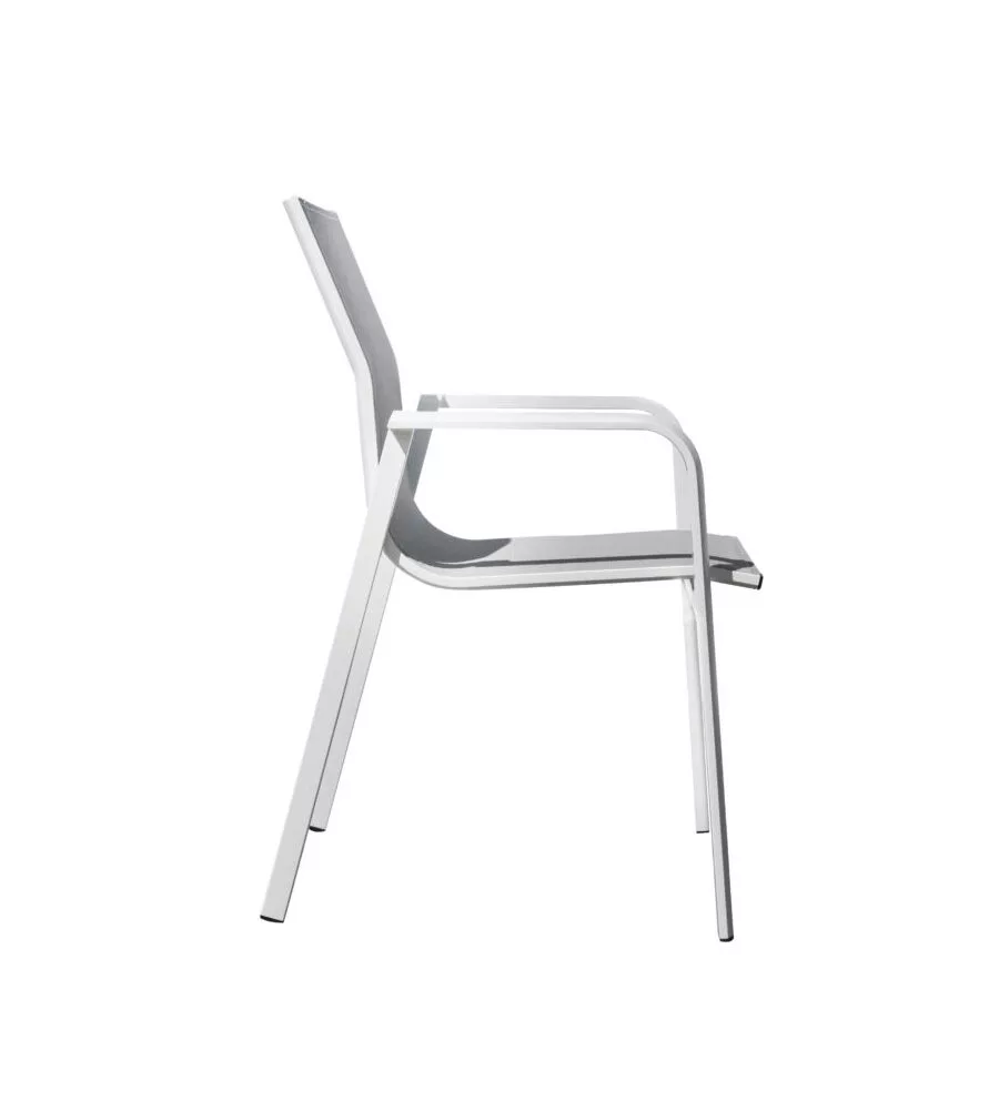 SEDIA DA ESTERNO CON BRACCIOLI SOLARIA "SAMO" IMPILABILE IN ALLUMINIO BIANCO 56X61X90 CM