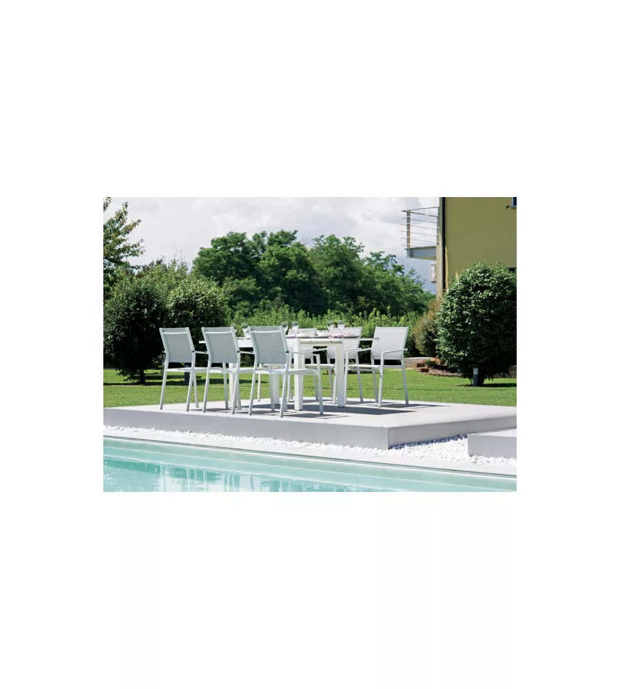 SEDIA DA ESTERNO CON BRACCIOLI SOLARIA "ZARA" IN ALLUMINIO BIANCO E GRIGIO CHIARO 54X57X89 CM
