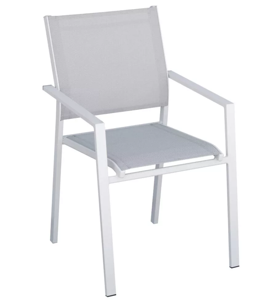 SEDIA DA ESTERNO CON BRACCIOLI SOLARIA "ZARA" IN ALLUMINIO BIANCO E GRIGIO CHIARO 54X57X89 CM
