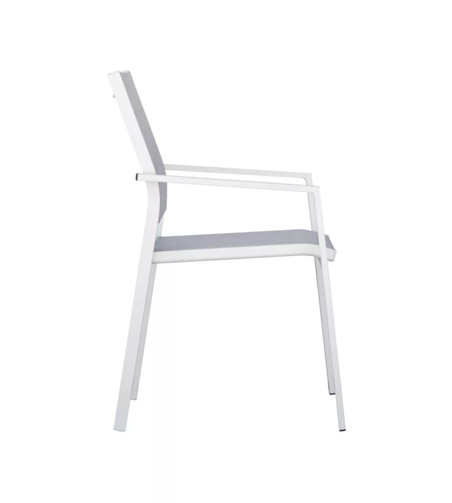SEDIA DA ESTERNO CON BRACCIOLI SOLARIA "ZARA" IN ALLUMINIO BIANCO E GRIGIO CHIARO 54X57X89 CM