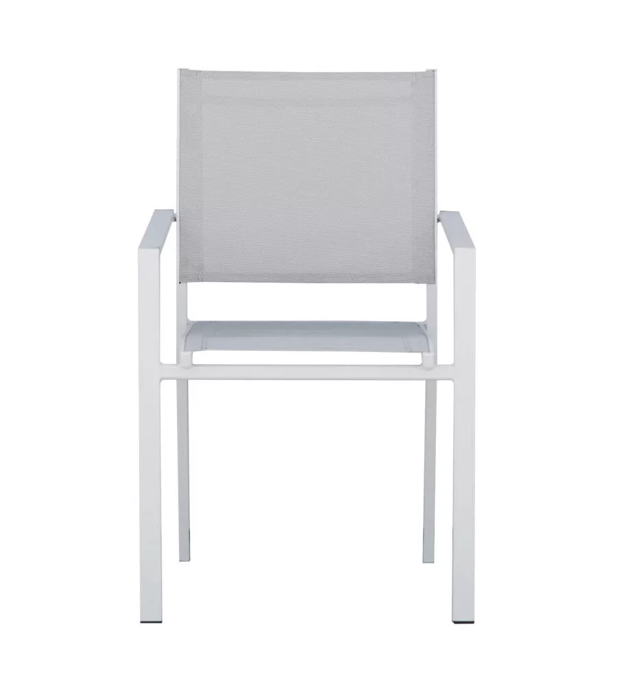 SEDIA DA ESTERNO CON BRACCIOLI SOLARIA "ZARA" IN ALLUMINIO BIANCO E GRIGIO CHIARO 54X57X89 CM