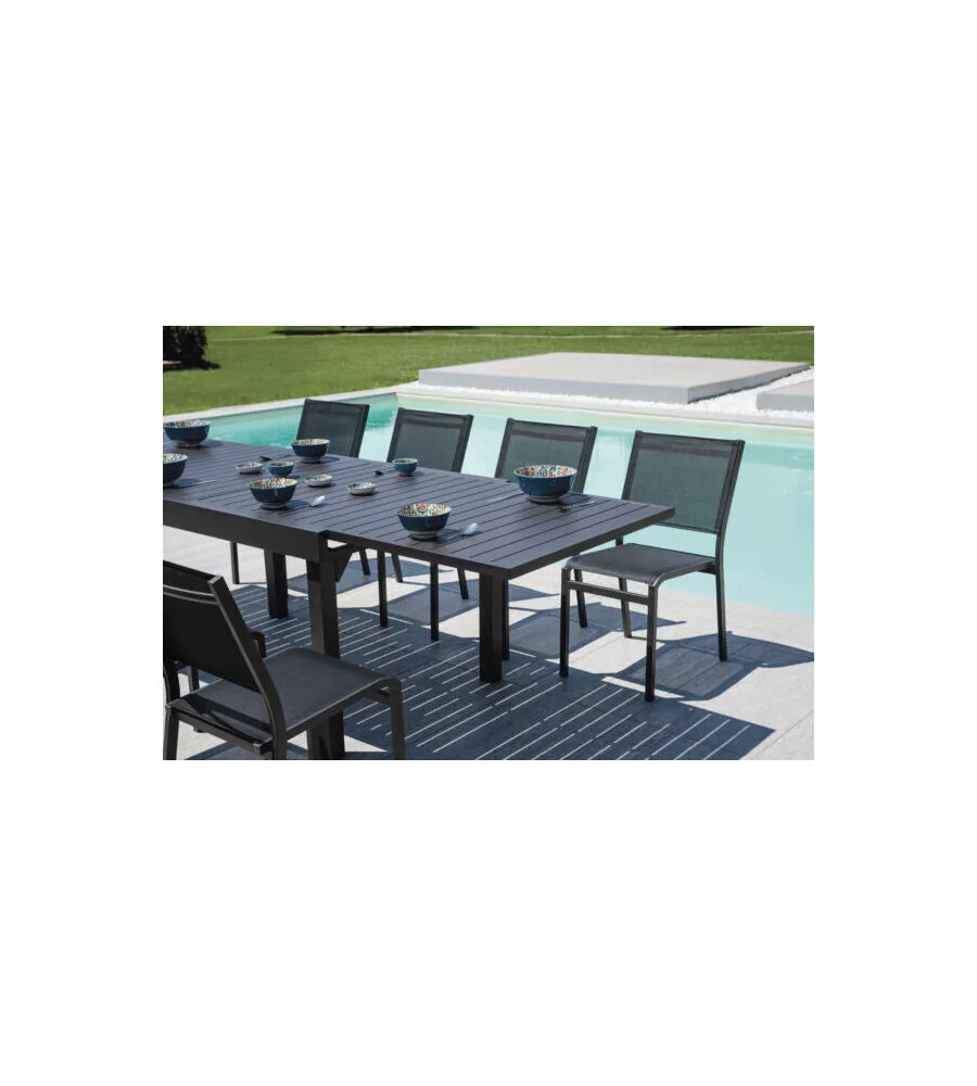 SEDIA DA ESTERNO SOLARIA "POLA" IMPILABILE IN ALLUMINIO ANTRACITE 46X59X86 CM