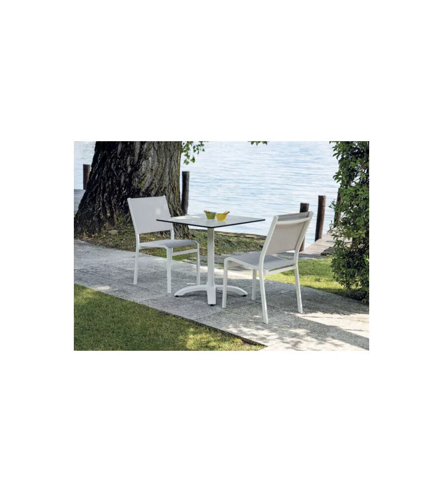 SEDIA DA ESTERNO SOLARIA "POLA" IMPILABILE IN ALLUMINIO BIANCO E GRIGIO CHIARO 46X59X86 CM