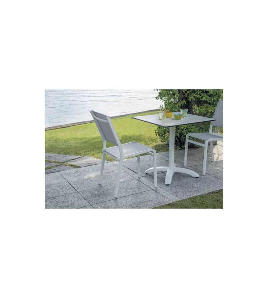 SEDIA DA ESTERNO SOLARIA "POLA" IMPILABILE IN ALLUMINIO BIANCO E GRIGIO CHIARO 46X59X86 CM