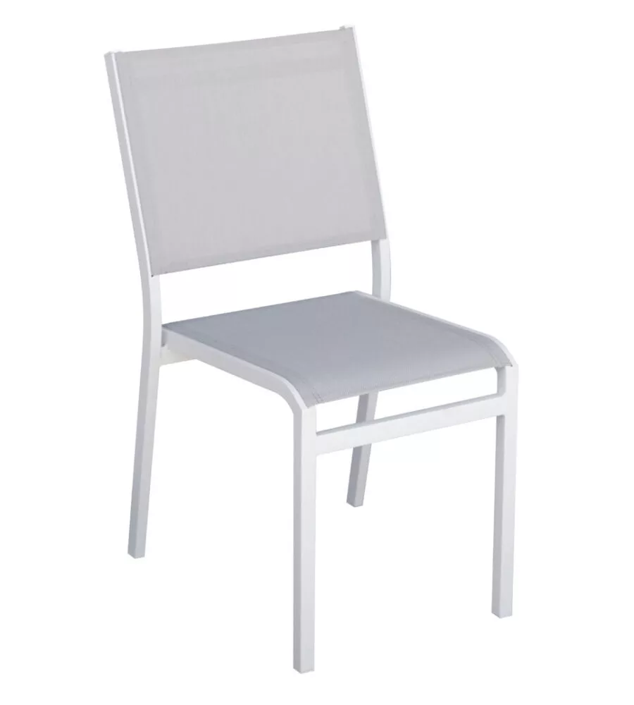 SEDIA DA ESTERNO SOLARIA "POLA" IMPILABILE IN ALLUMINIO BIANCO E GRIGIO CHIARO 46X59X86 CM