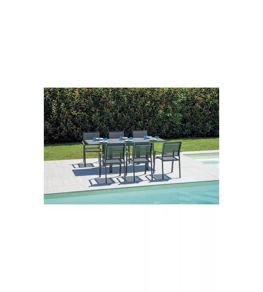 TAVOLO DA ESTERNO ALLUNGABILE SOLARIA "SPALATO" IN ALLUMINIO ANTRACITE E PIANO IN VETROCERAMICA 104/208X75X75 CM