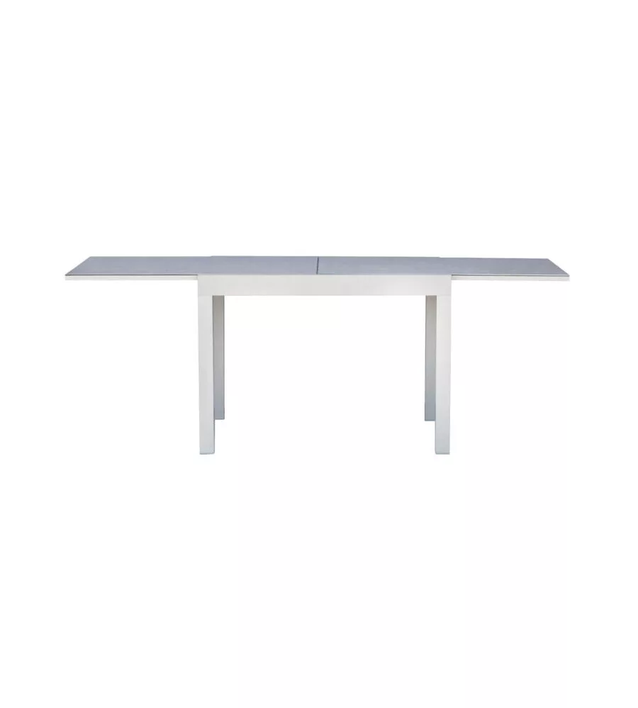 TAVOLO DA ESTERNO ALLUNGABILE SOLARIA "SPALATO" IN ALLUMINIO BIANCO E PIANO IN VETROCERAMICA 104/208X75X75 CM