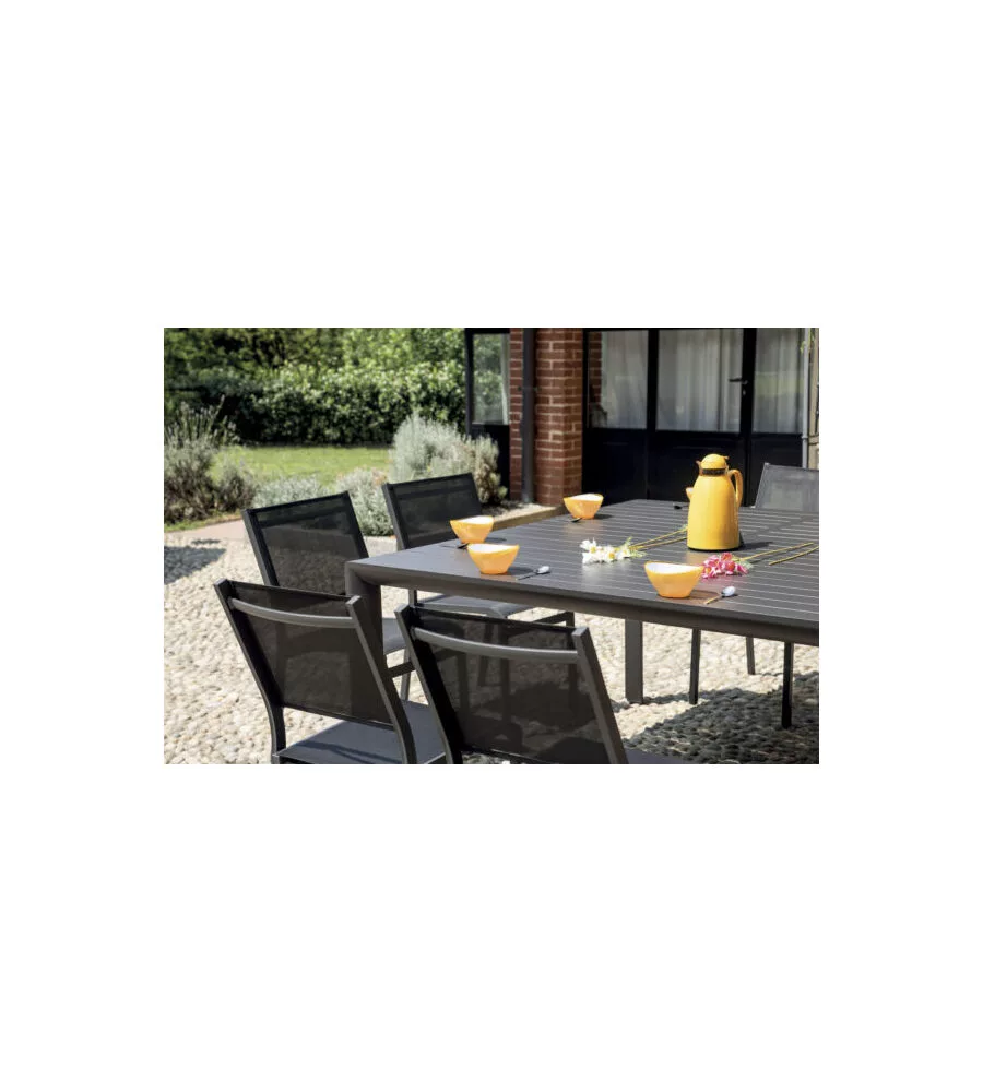 TAVOLO DA ESTERNO ALLUNGABILE SOLARIA "GIACINTO" IN ALLUMINIO ANTRACITE 100/150X150X77 CM