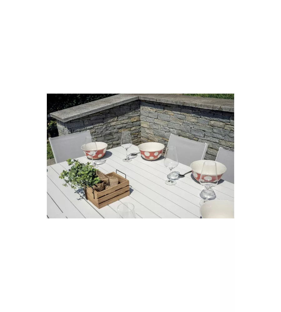 TAVOLO DA ESTERNO ALLUNGABILE SOLARIA "GIACINTO" IN ALLUMINIO BIANCO 100/150X150X77 CM