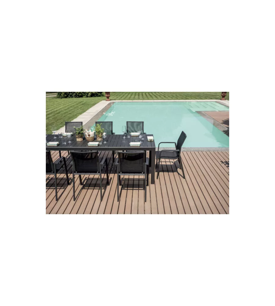 TAVOLO DA ESTERNO ALLUNGABILE SOLARIA "NAXOS" IN ALLUMINIO ANTRACITE 160/240X90X77 CM