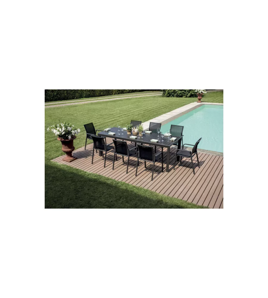 TAVOLO DA ESTERNO ALLUNGABILE SOLARIA "NAXOS" IN ALLUMINIO ANTRACITE 160/240X90X77 CM