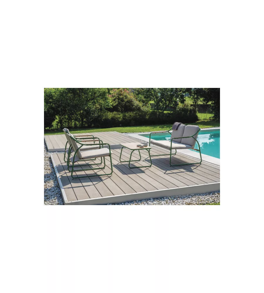SET DA GIARDINO SOLARIA "TINOS" IN FERRO VERDE 4 SEDUTE E 1 TAVOLINO