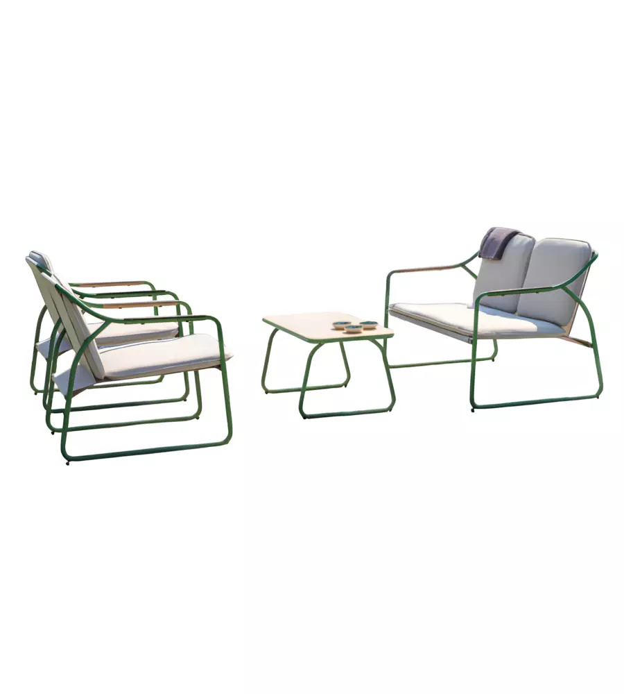 SET DA GIARDINO SOLARIA "TINOS" IN FERRO VERDE 4 SEDUTE E 1 TAVOLINO