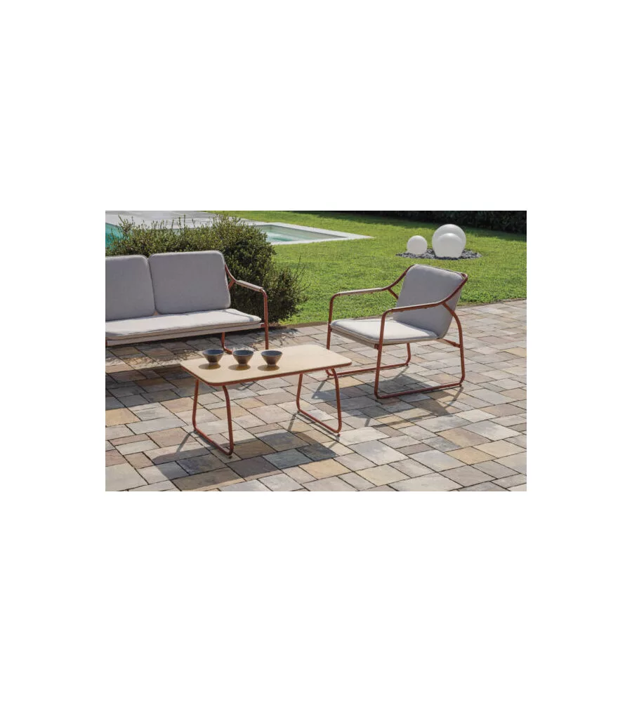 SET DA GIARDINO SOLARIA "TINOS" IN FERRO ROSSO 4 SEDUTE E 1 TAVOLINO