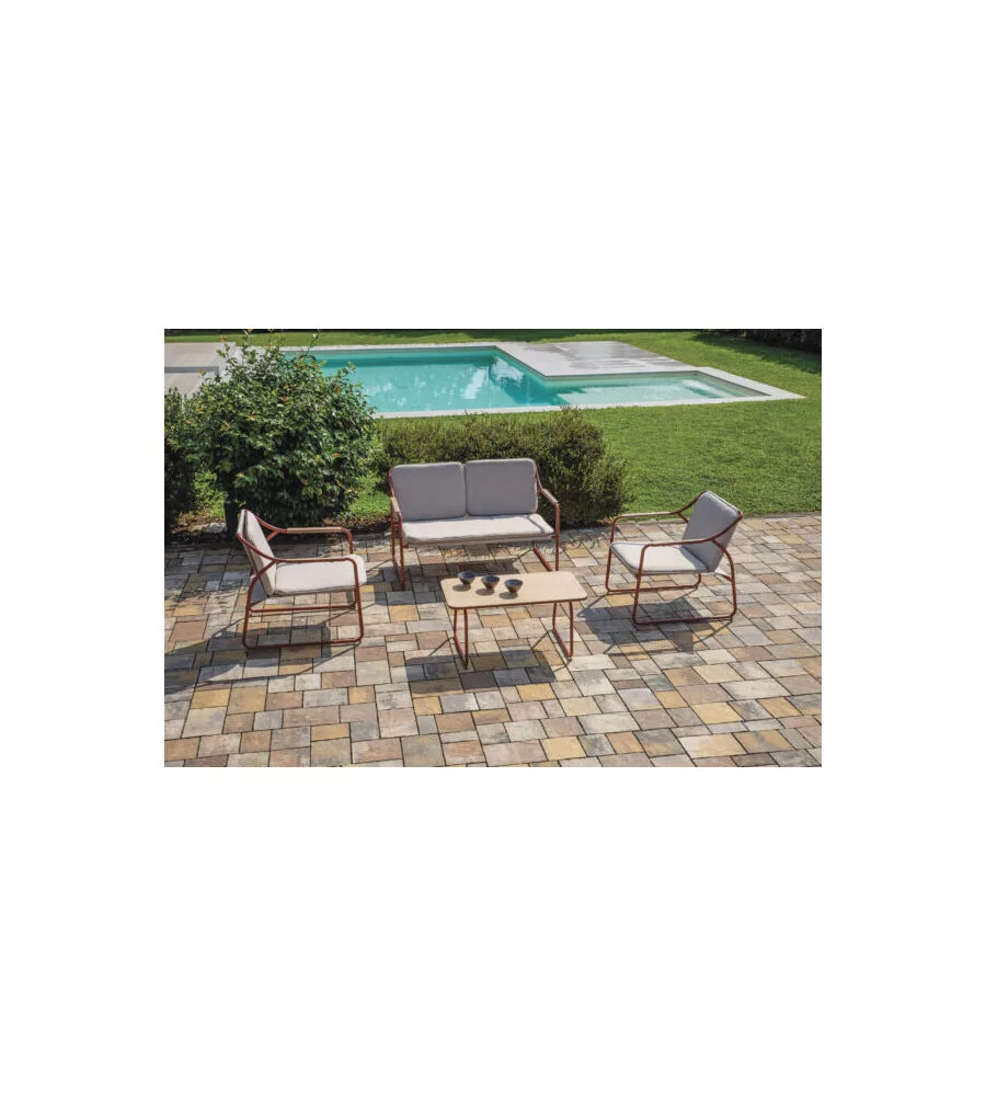SET DA GIARDINO SOLARIA "TINOS" IN FERRO ROSSO 4 SEDUTE E 1 TAVOLINO