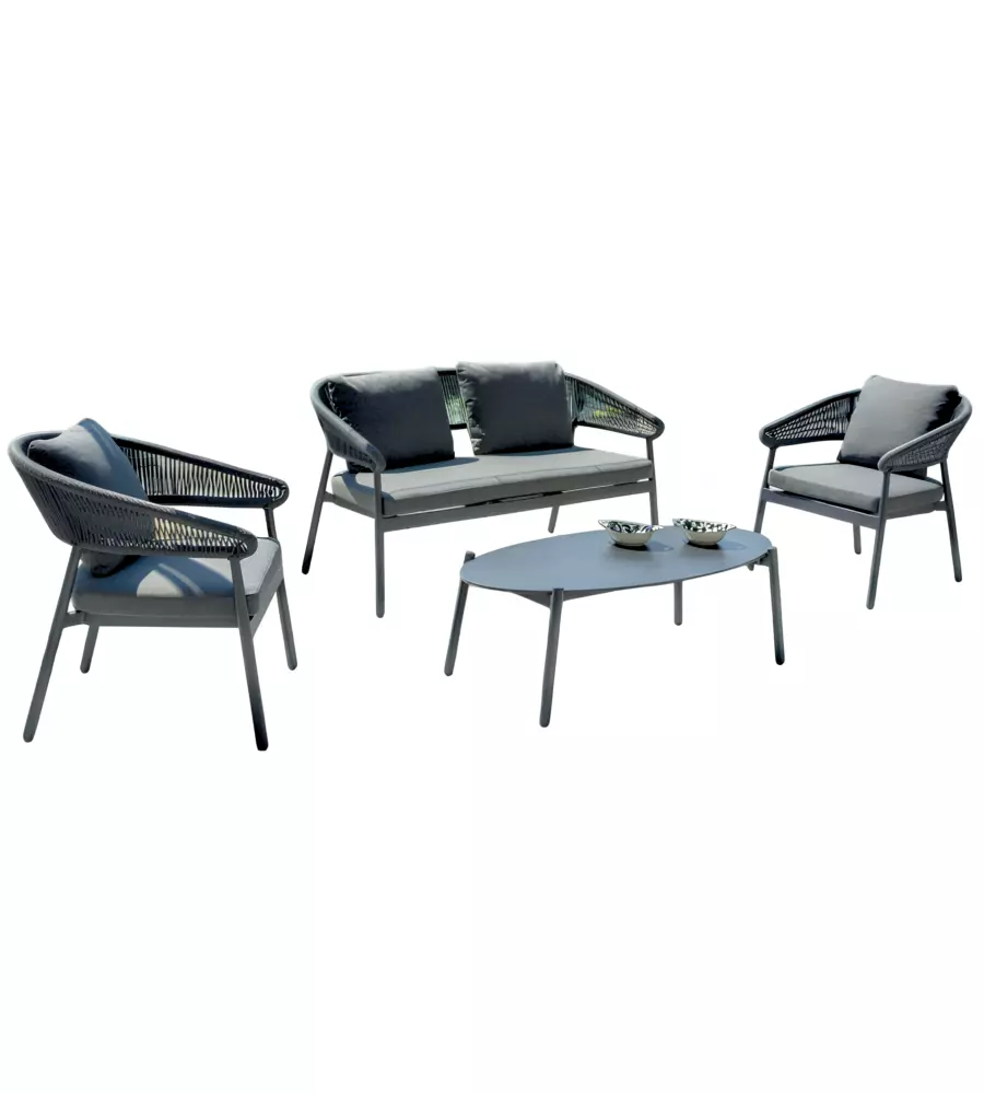 SET DA GIARDINO SOLARIA "CAP-FERRAT" IN ALLUMINIO ANTRACITE E GRIGIO CHIARO 3 SEDUTE E 1 TAVOLINO