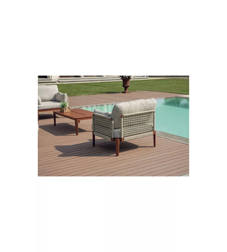 SET DA GIARDINO SOLARIA "BANDOL" IN ALLUMINIO ROSSO E CORDA BEIGE 5 SEDUTE E TAVOLINO