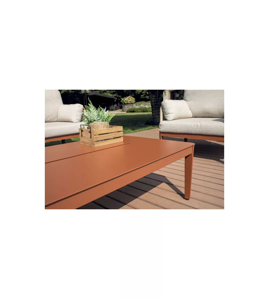 SET DA GIARDINO SOLARIA "BANDOL" IN ALLUMINIO ROSSO E CORDA BEIGE 5 SEDUTE E TAVOLINO
