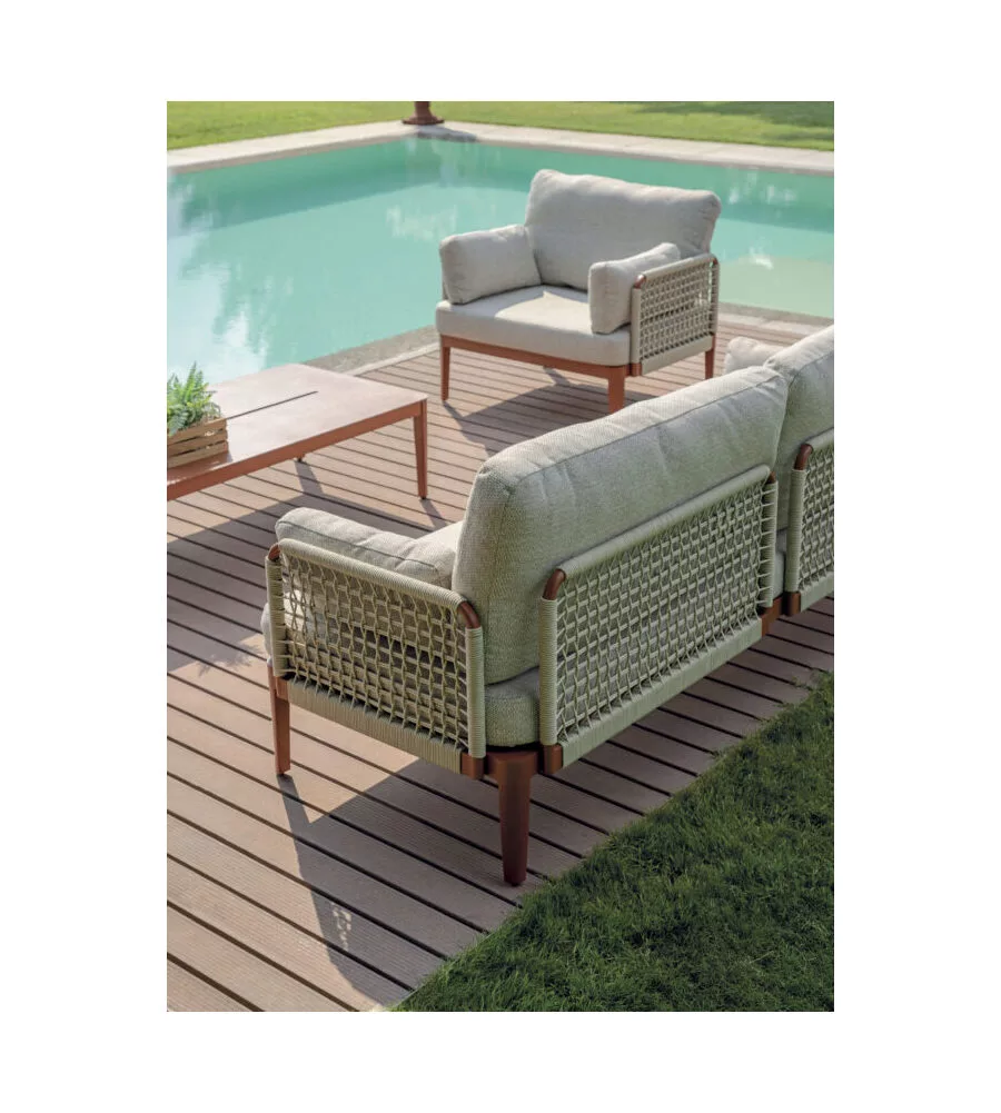 SET DA GIARDINO SOLARIA "BANDOL" IN ALLUMINIO ROSSO E CORDA BEIGE 5 SEDUTE E TAVOLINO