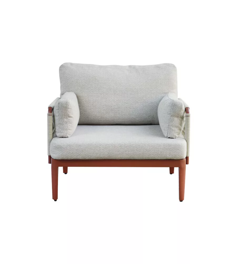 SET DA GIARDINO SOLARIA "BANDOL" IN ALLUMINIO ROSSO E CORDA BEIGE 5 SEDUTE E TAVOLINO