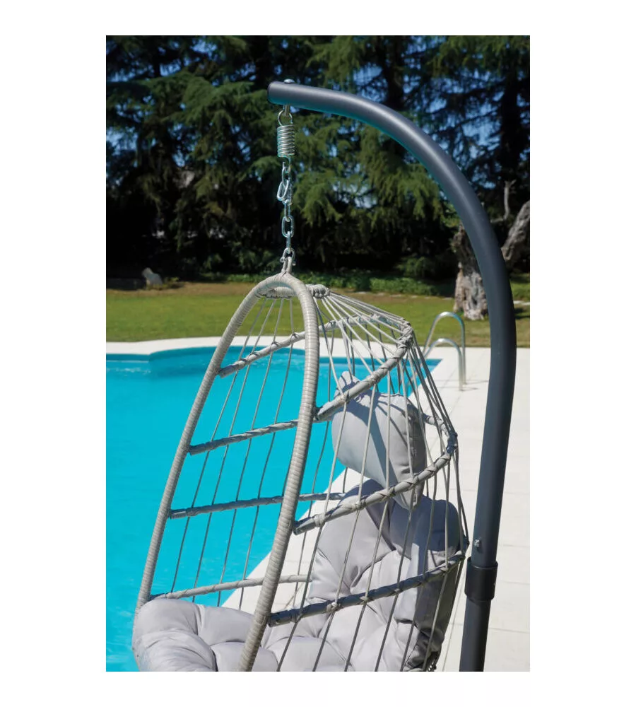 POLTRONA SOSPESA DA ESTERNO SOLARIA IN FERRO ANTRACITE E GRIGIO CHIARO 96X115X196 CM