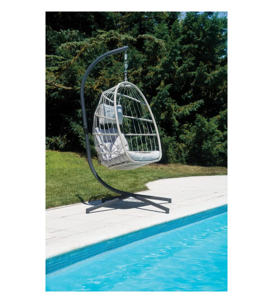 POLTRONA SOSPESA DA ESTERNO SOLARIA IN FERRO ANTRACITE E GRIGIO CHIARO 96X115X196 CM