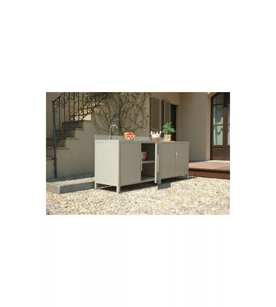 CUCINA DA ESTERNO MODULARE SOLARIA "MODULO 1" IN ALLUMINIO GRIGIO CHIARO CON LAVELLO 120X60X90 CM