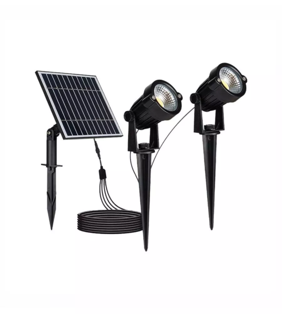 FARETTO LED SOLARE DA ESTERNO CON PICCHETTO VTAC NERO 3000K 2 PEZZI