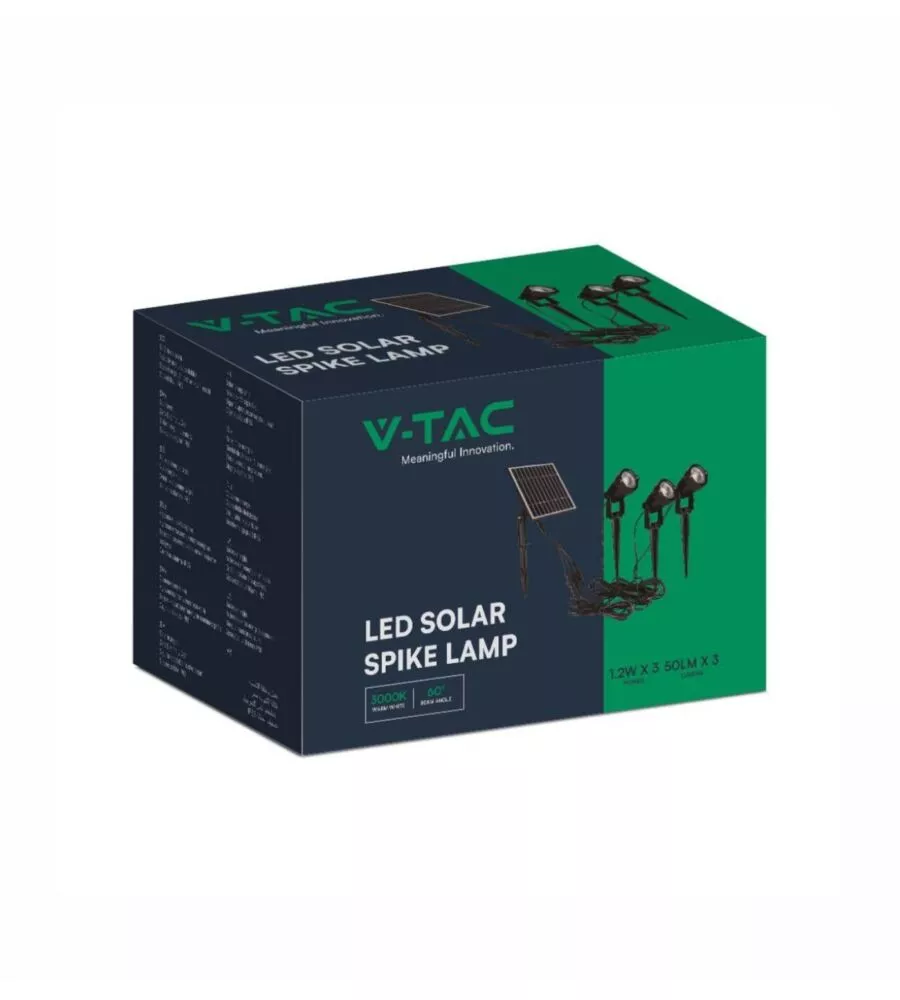 FARETTO LED SOLARE DA ESTERNO CON PICCHETTO VTAC NERO 3000K 3 PEZZI