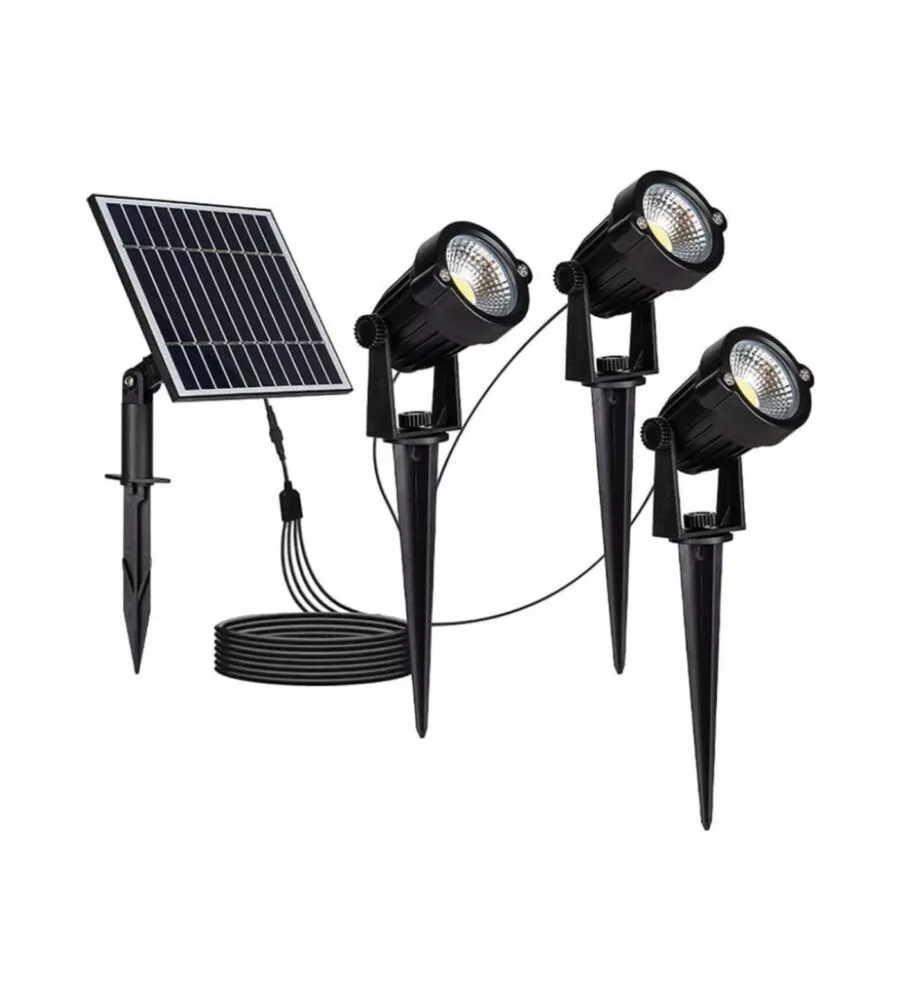 FARETTO LED SOLARE DA ESTERNO CON PICCHETTO VTAC NERO 3000K 3 PEZZI