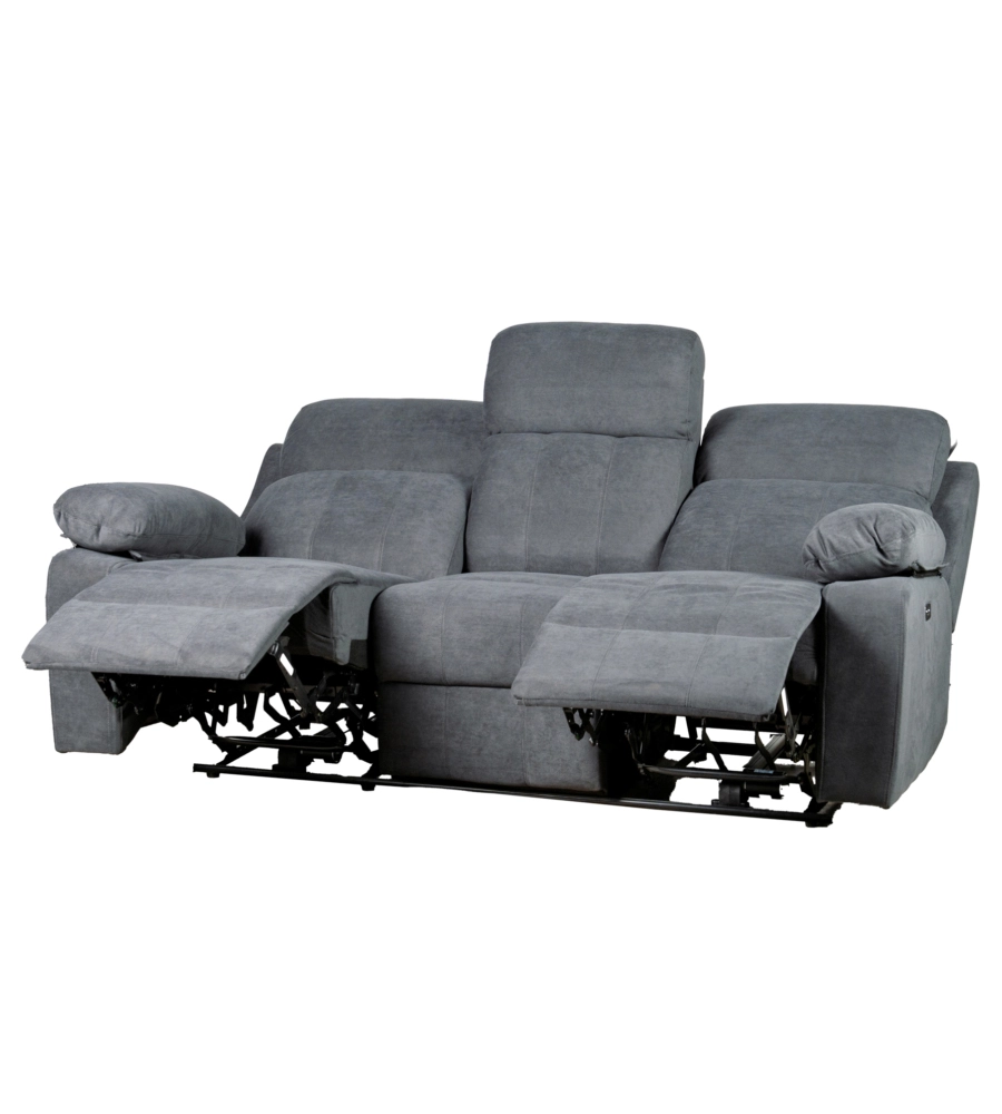 DIVANO 3 POSTI BELLAHOME "ANNIKA" CON 2 RECLINER MOTORIZZATI GRIGIO CANNA DI FUCILE 198X93X101 CM