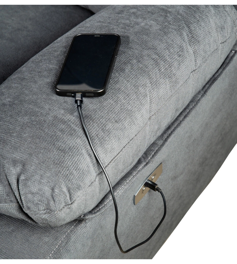 DIVANO 3 POSTI BELLAHOME "ANNIKA" CON 2 RECLINER MOTORIZZATI GRIGIO CANNA DI FUCILE 198X93X101 CM