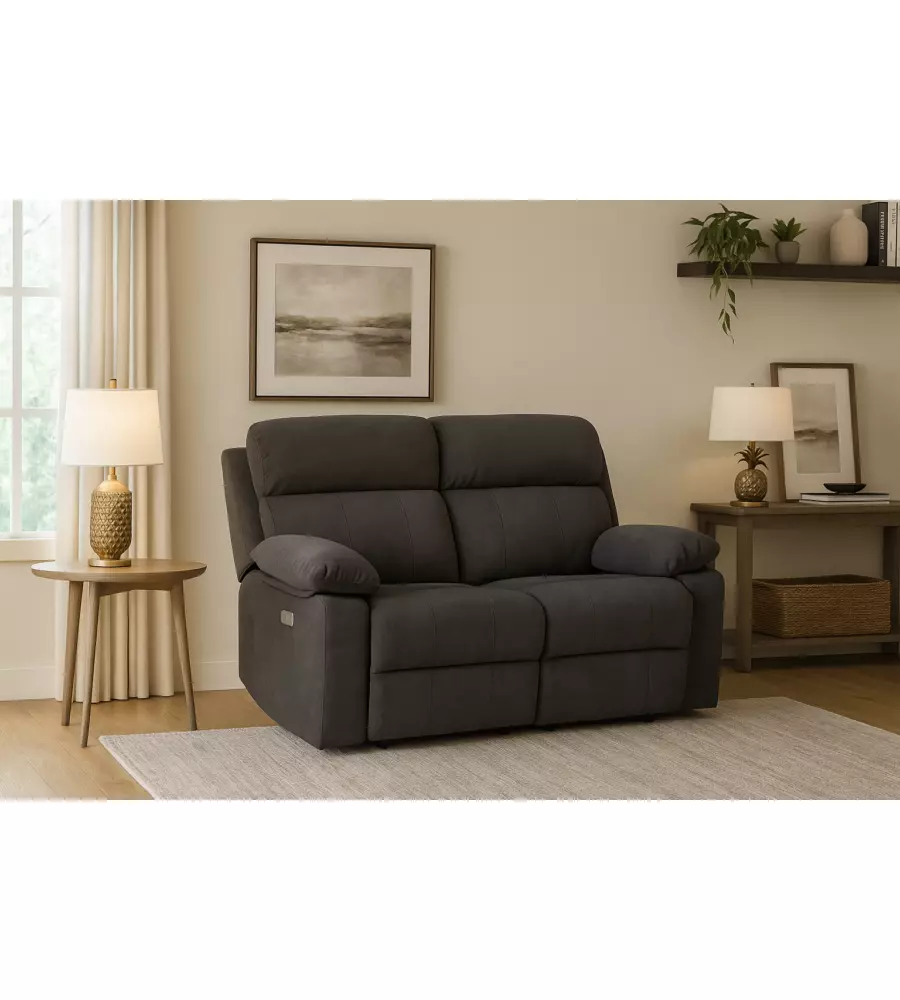 DIVANO 2 POSTI BELLAHOME "ANNIKA" CON 2 RECLINER GRIGIO CANNA DI FUCILE 145X93X101CM