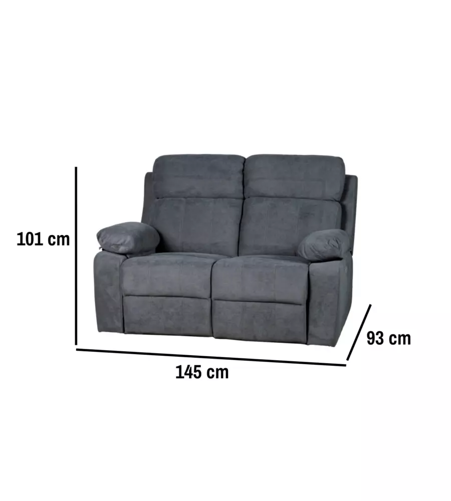 DIVANO 2 POSTI BELLAHOME "ANNIKA" CON 2 RECLINER MOTORIZZATI GRIGIO CANNA DI FUCILE 145X93X101CM