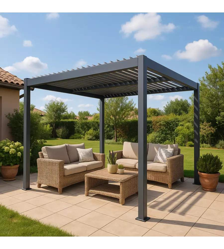 PERGOLA BIOCLIMATICA "ARTEMIDE" IN ALLUMINIO GRIGIO 300X400X250 CM