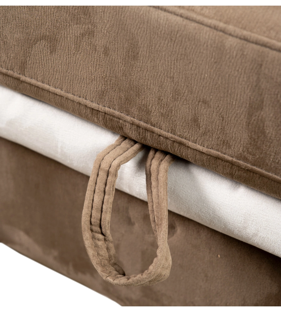 DIVANO LETTO ANGOLARE "ERIKA" IN TESSUTO MARRONE CON PENISOLA A DESTRA 254X92/165X102 CM