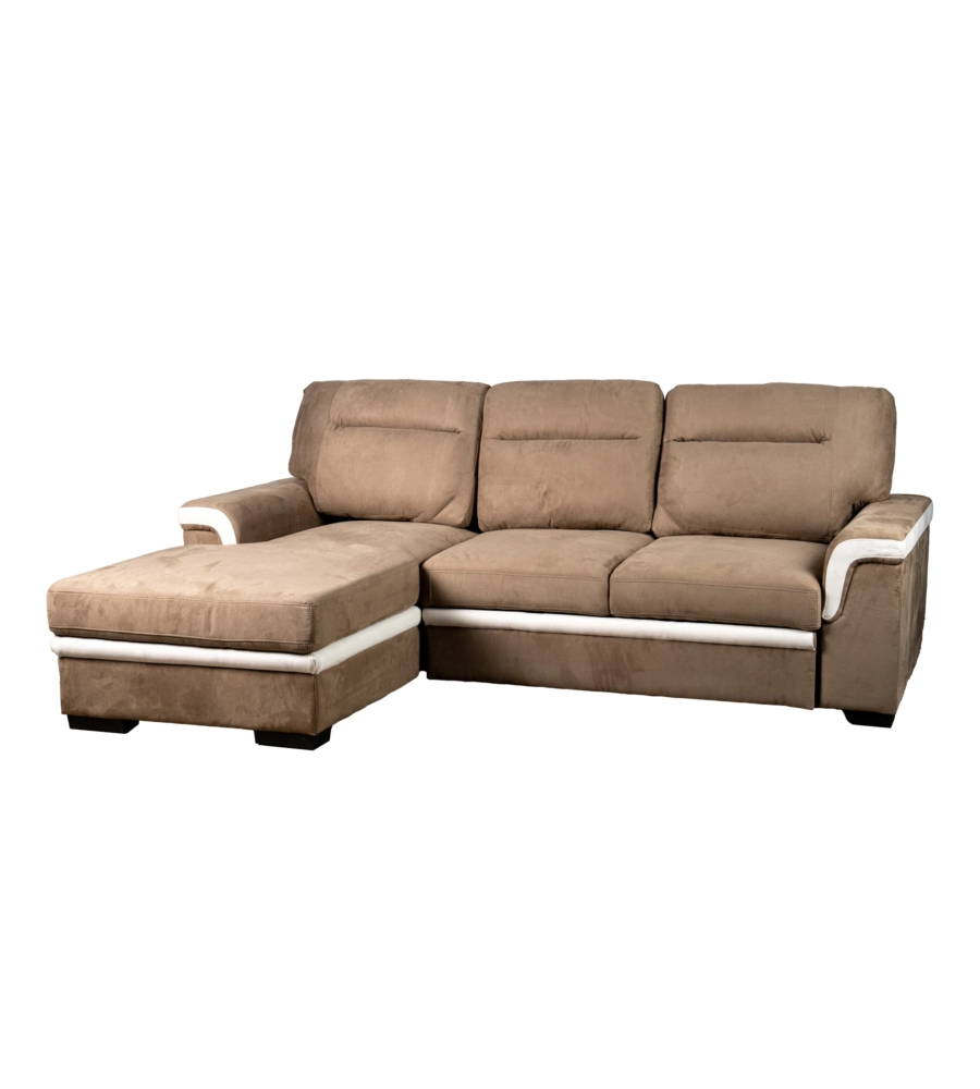 DIVANO LETTO ANGOLARE "ERIKA" IN TESSUTO MARRONE CON PENISOLA A SINISTRA 254X92/165X102 CM