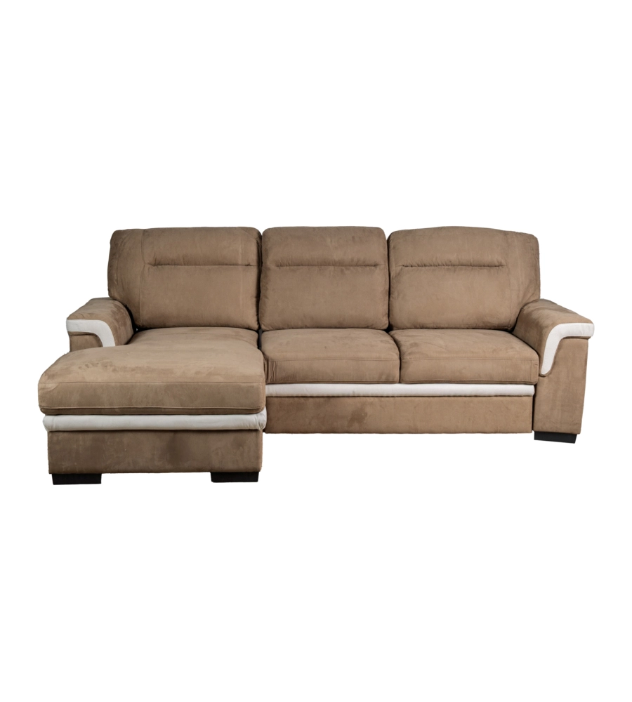 DIVANO LETTO ANGOLARE "ERIKA" IN TESSUTO MARRONE CON PENISOLA A SINISTRA 254X92/165X102 CM