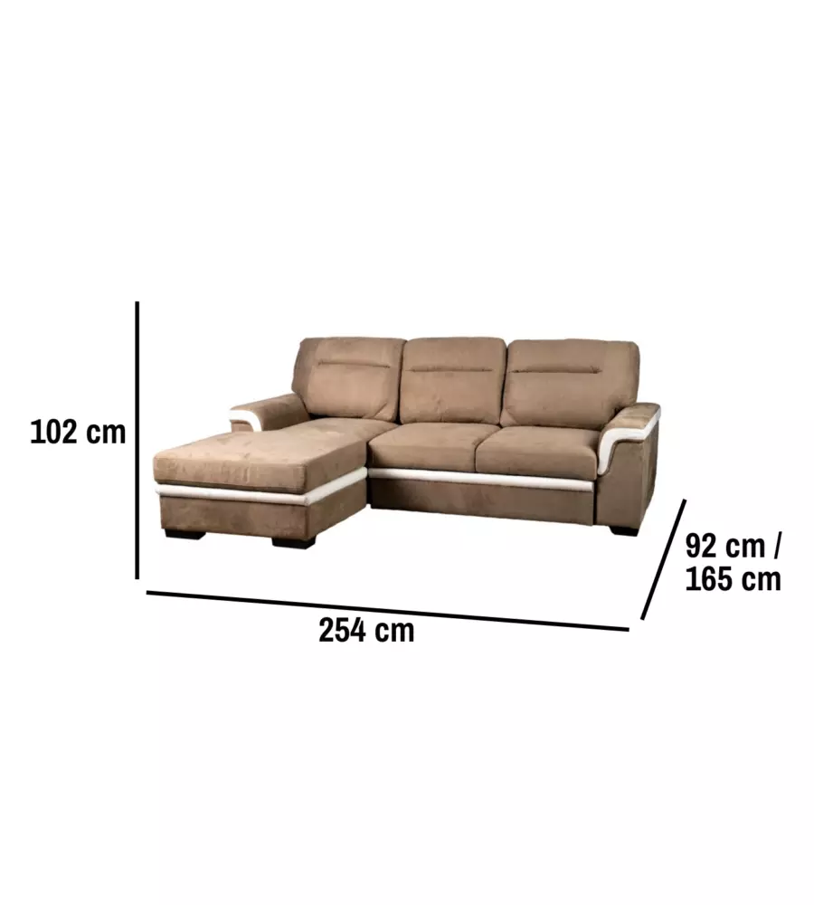 DIVANO LETTO ANGOLARE "ERIKA" IN TESSUTO MARRONE CON PENISOLA A SINISTRA 254X92/165X102 CM