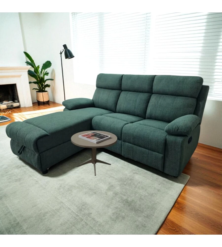 DIVANO ANGOLARE BELLAHOME "KETTY" IN TESSUTO VERDE CON PENISOLA A SINISRA 197X174/93,5X95 CM