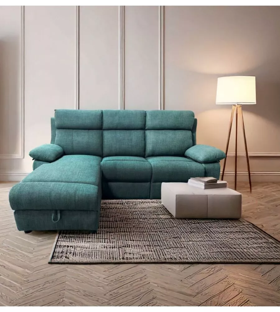 DIVANO ANGOLARE BELLAHOME "KETTY" IN TESSUTO VERDE CON PENISOLA A SINISRA 197X174/93,5X95 CM