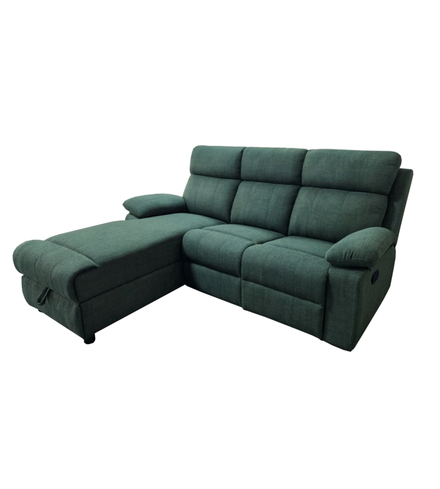 DIVANO ANGOLARE BELLAHOME "KETTY" IN TESSUTO VERDE CON PENISOLA A SINISRA 197X174/93,5X95 CM