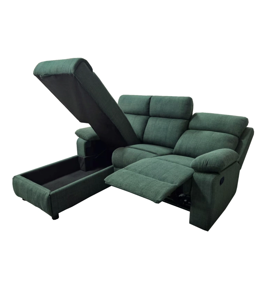 DIVANO ANGOLARE BELLAHOME "KETTY" IN TESSUTO VERDE CON PENISOLA A SINISRA 197X174/93,5X95 CM