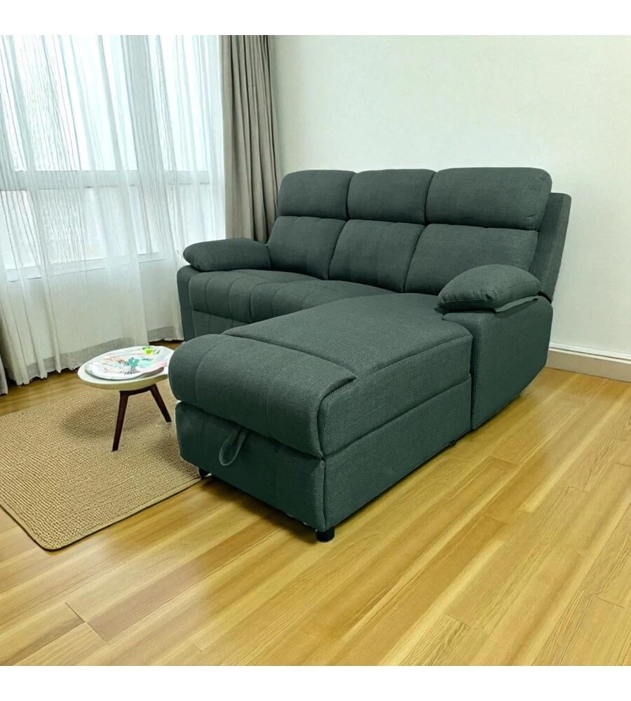 DIVANO ANGOLARE BELLAHOME "KETTY" IN TESSUTO VERDE CON PENISOLA A DESTRA 197X174/93,5X95 CM