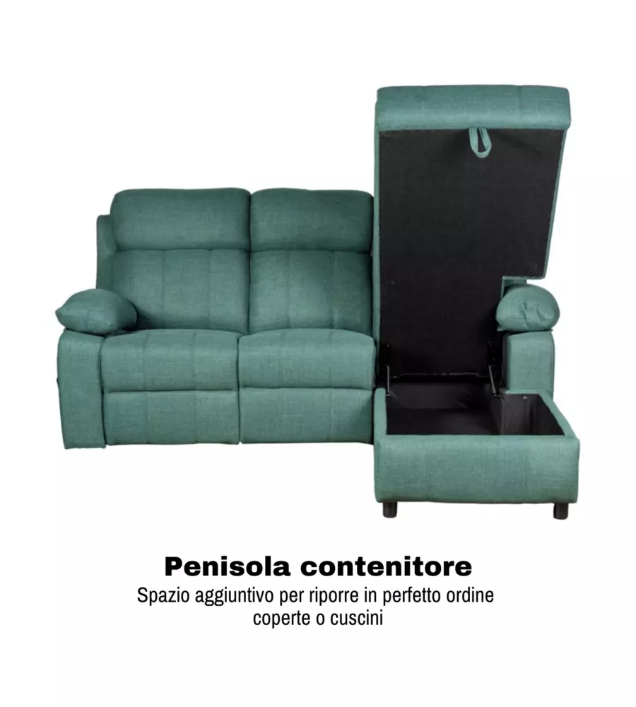 DIVANO ANGOLARE BELLAHOME "KETTY" IN TESSUTO VERDE CON PENISOLA A DESTRA 197X174/93,5X95 CM