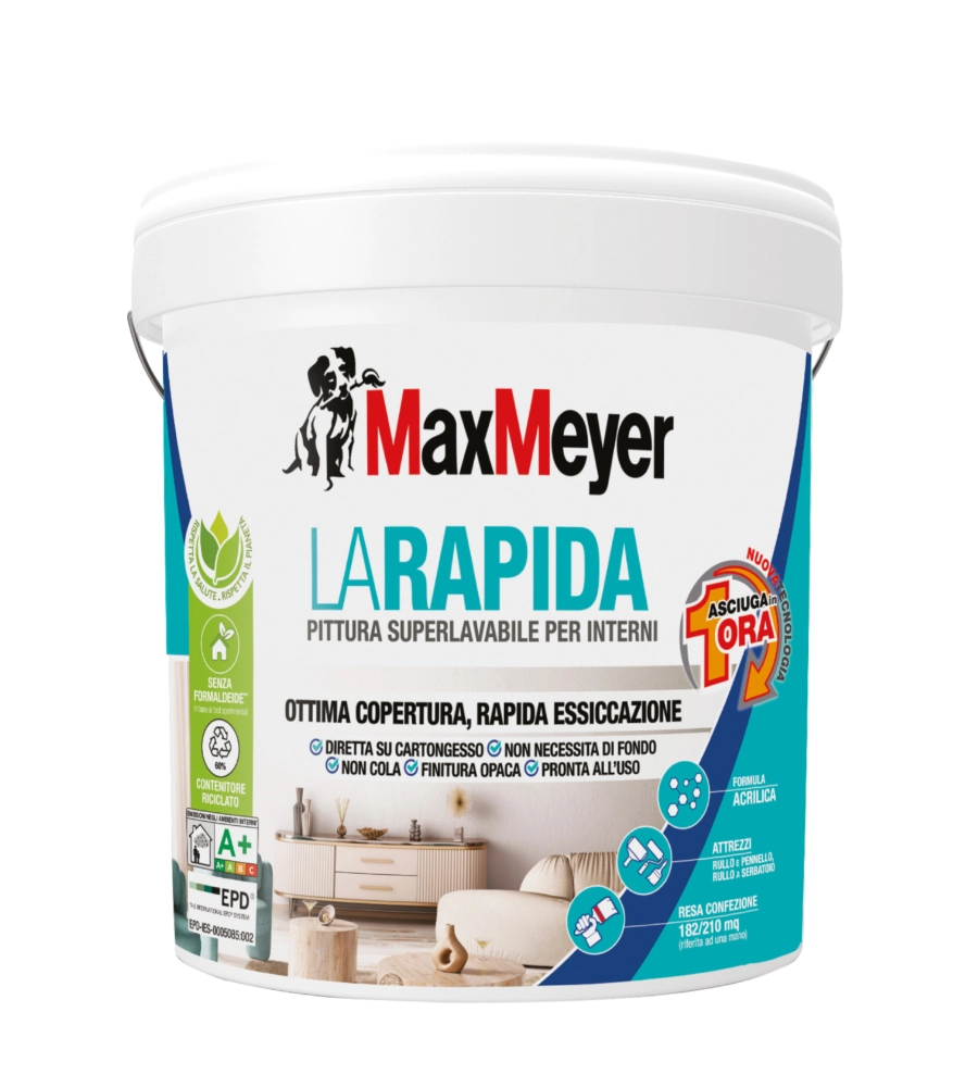 PITTURA MURALE SUPERLAVABILE MAX MEYER "LA RAPIDA" BIANCO 14 LT