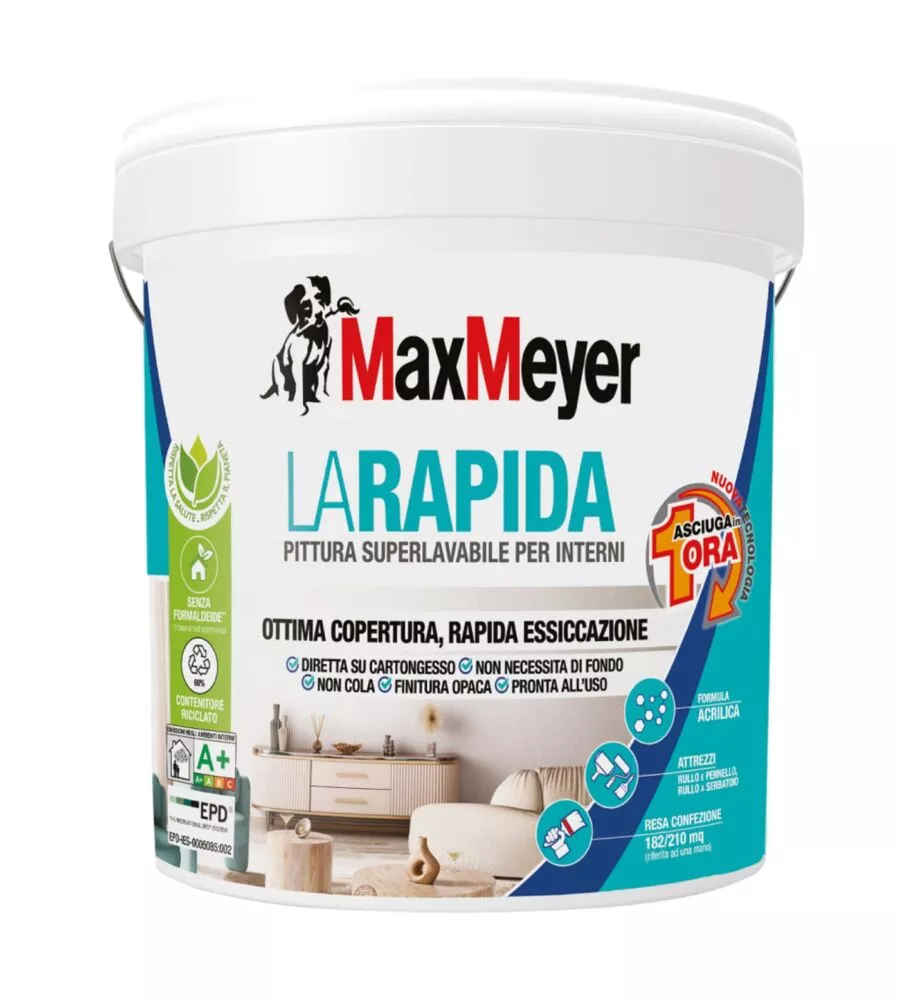 PITTURA MURALE SUPERLAVABILE MAX MEYER "LA RAPIDA" BIANCO 14 LT