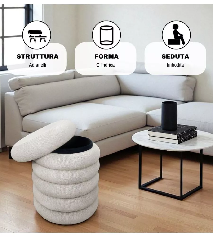 POUF CONTENITORE BELLAHOME AVORIO 38X38X45 CM